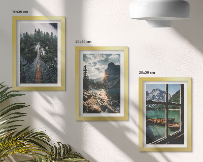 3-piece wall art set Bridge in the forest lake with boats mountain view