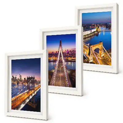Framed triptych Night views of cities with bridges and rivers