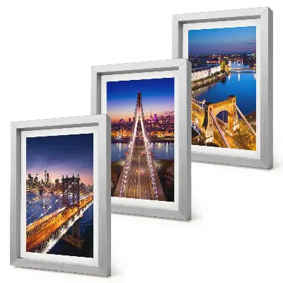 Framed triptych Night views of cities with bridges and rivers