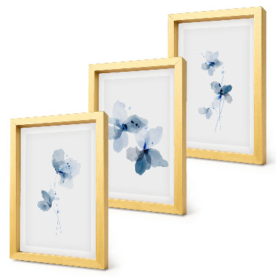 3-piece wall art set Flowers in shades of blue on a light background