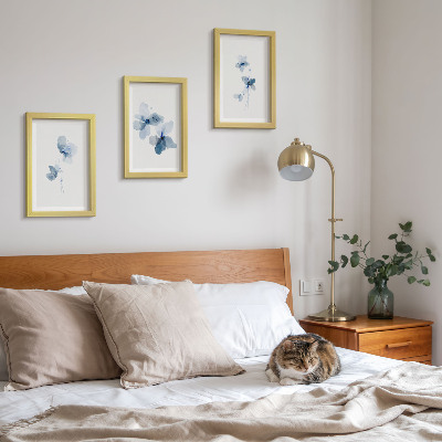 3-piece wall art set Flowers in shades of blue on a light background