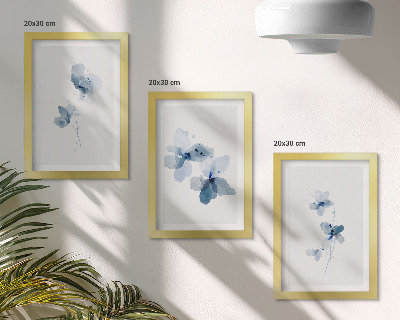 3-piece wall art set Flowers in shades of blue on a light background
