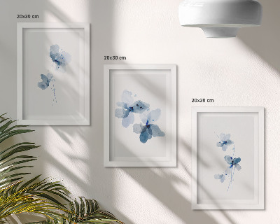 3-piece wall art set Flowers in shades of blue on a light background