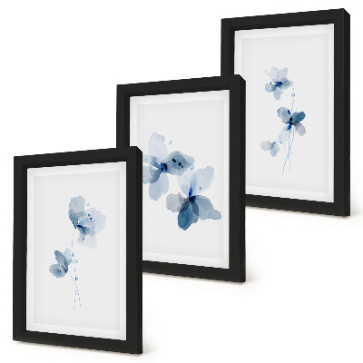 3-piece wall art set Flowers in shades of blue on a light background