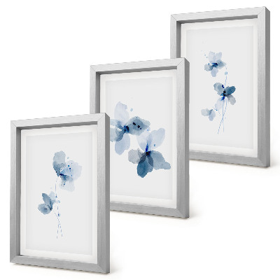3-piece wall art set Flowers in shades of blue on a light background