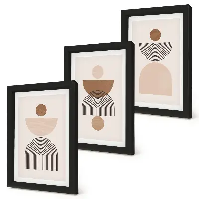 Photo frame wall with abstract shapes in shades of brown and beige