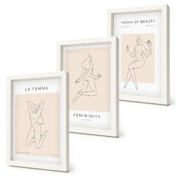 Framed triptych Linear silhouettes of women in minimalist posters