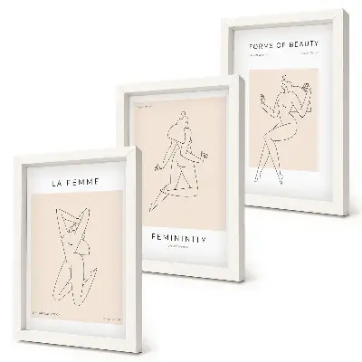 Linear silhouettes of women minimalist triptych framed wall art set
