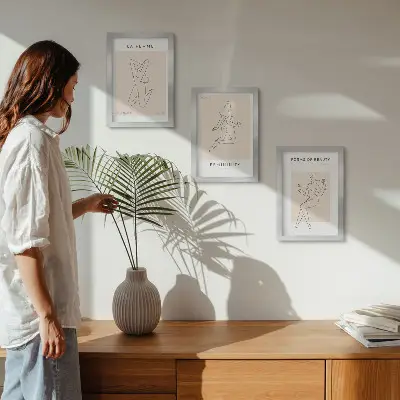 Linear silhouettes of women minimalist triptych framed wall art set