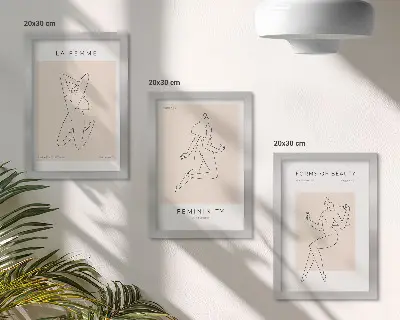 Framed triptych Linear silhouettes of women in minimalist posters
