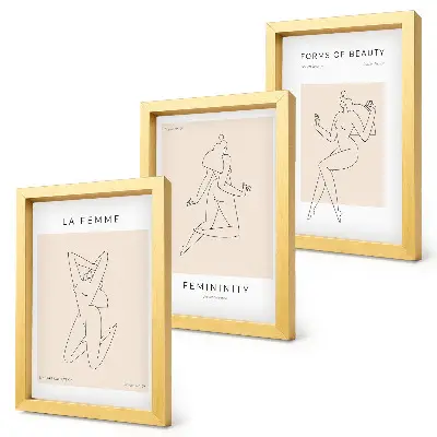 Linear silhouettes of women minimalist triptych framed wall art set