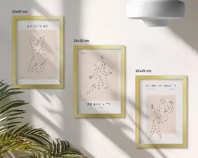 Framed triptych Linear silhouettes of women in minimalist posters