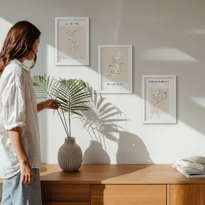 Linear silhouettes of women minimalist triptych framed wall art set