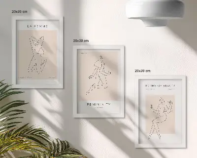 Framed triptych Linear silhouettes of women in minimalist posters