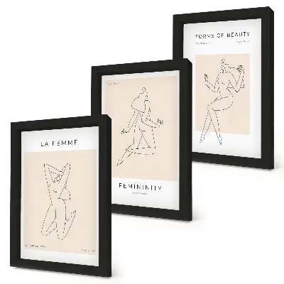 Linear silhouettes of women minimalist triptych framed wall art set