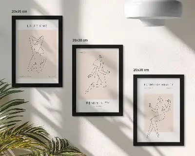Linear silhouettes of women minimalist triptych framed wall art set