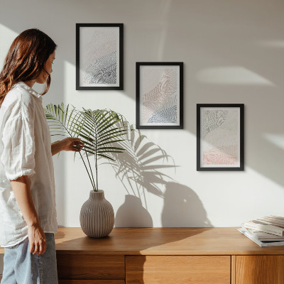 3-piece wall art set Abstract waves painting on cardboard in pastel colors