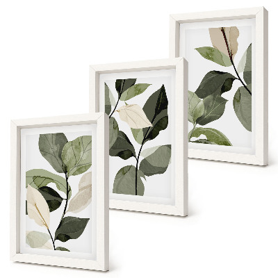 Framed triptych Painted delicate boho plant leaves