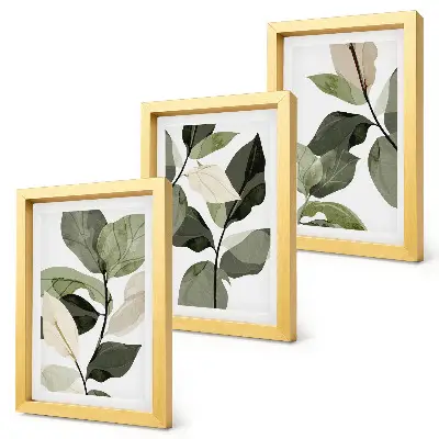 Framed triptych delicate boho plant leaves painting