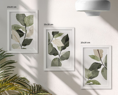 Framed triptych Painted delicate boho plant leaves