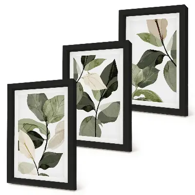 Framed triptych delicate boho plant leaves painting