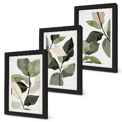 Framed triptych Painted delicate boho plant leaves