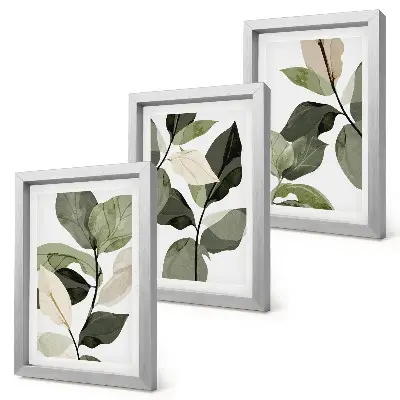 Framed triptych delicate boho plant leaves painting