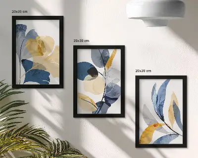 3-piece wall art set featuring plant motifs in a watercolor style