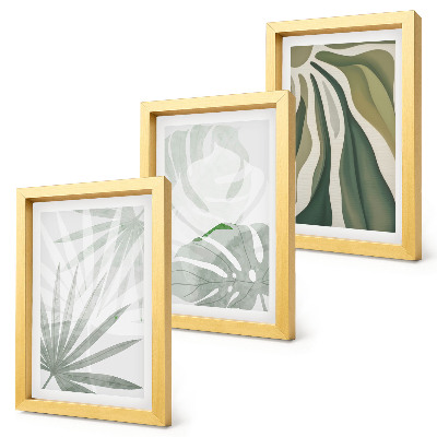 Photo frame wall Plant leaves in shades of green and gray