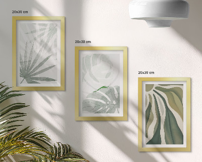 Photo frame wall Plant leaves in shades of green and gray
