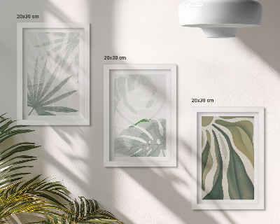 Photo frame wall Plant leaves in shades of green and gray