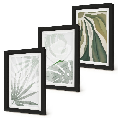 Photo frame wall Plant leaves in shades of green and gray