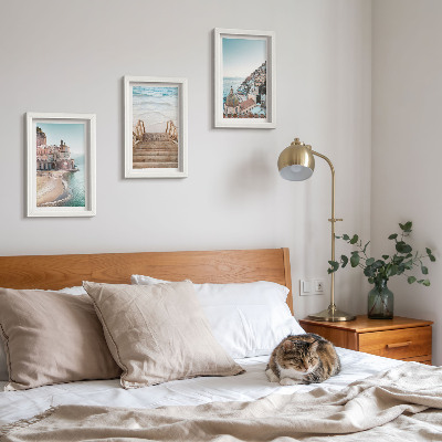 3-piece wall art set Summer pastel views with seaside architecture and beach
