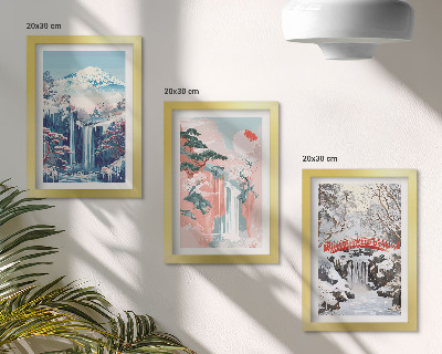 Photo frame wall Mountain landscapes and waterfalls in different seasons