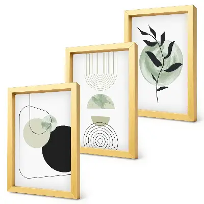 Photo frame wall gallery with abstract shapes and green plant motifs