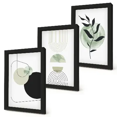 Photo frame wall Abstract shapes and plant motifs in green