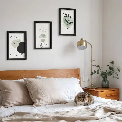 Photo frame wall Abstract shapes and plant motifs in green