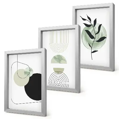 Photo frame wall gallery with abstract shapes and green plant motifs