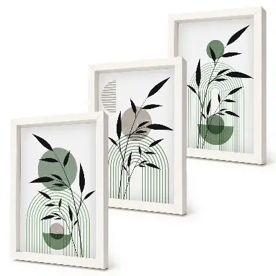 Abstract plant compositions boho style framed triptych