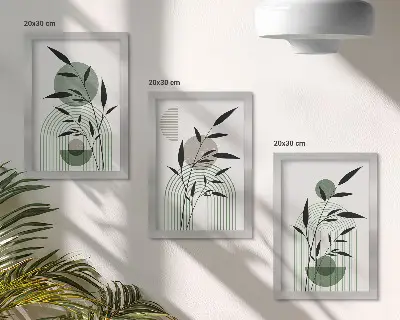 Abstract plant compositions boho style framed triptych