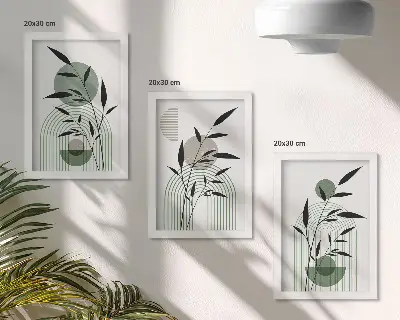 Abstract plant compositions boho style framed triptych