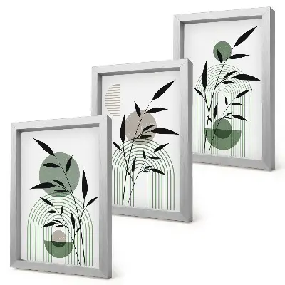 Abstract plant compositions boho style framed triptych