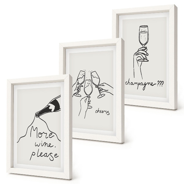 3-piece wall art set Joyful moments with wine and champagne line-art