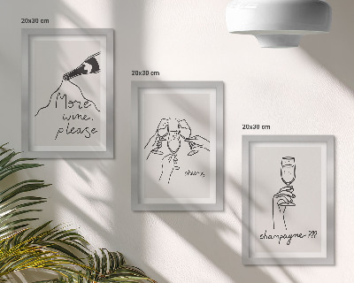 3-piece wall art set Joyful moments with wine and champagne line-art