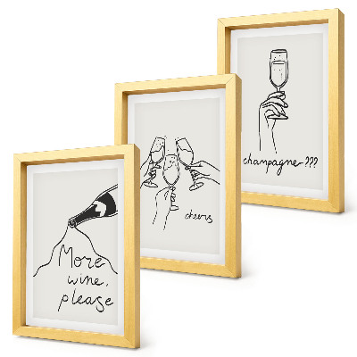 3-piece wall art set Joyful moments with wine and champagne line-art