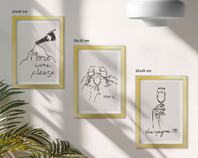 3-piece wall art set Joyful moments with wine and champagne line-art