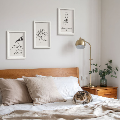 3-piece wall art set Joyful moments with wine and champagne line-art