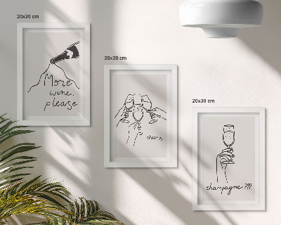 3-piece wall art set Joyful moments with wine and champagne line-art