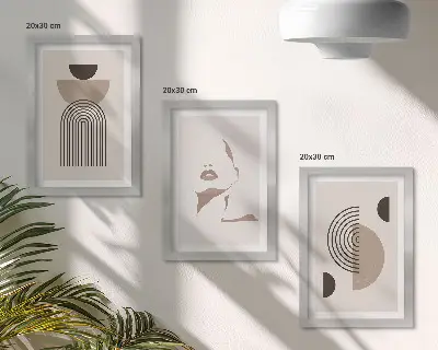 3-piece wall art set Abstract geometric forms and facial silhouette