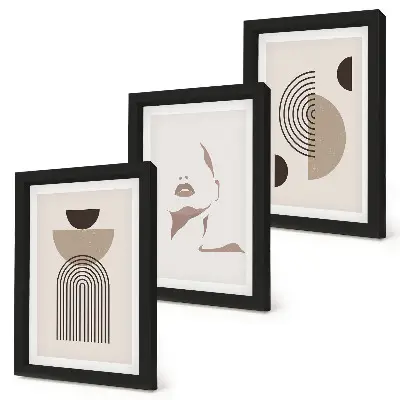 3-piece wall art set Abstract geometric forms and facial silhouette